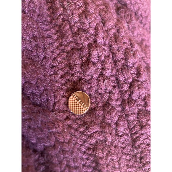 Ted Baker Beanie Hat Knit Wool Blend Pom Pom Purple Burgundy Rose Gold Charm main image 4